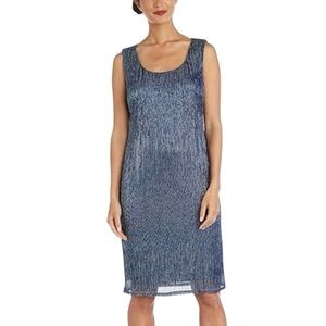 Women’s Sky Blue Shimmering Metallic Sleeveless Cocktail Party Dress Med 10